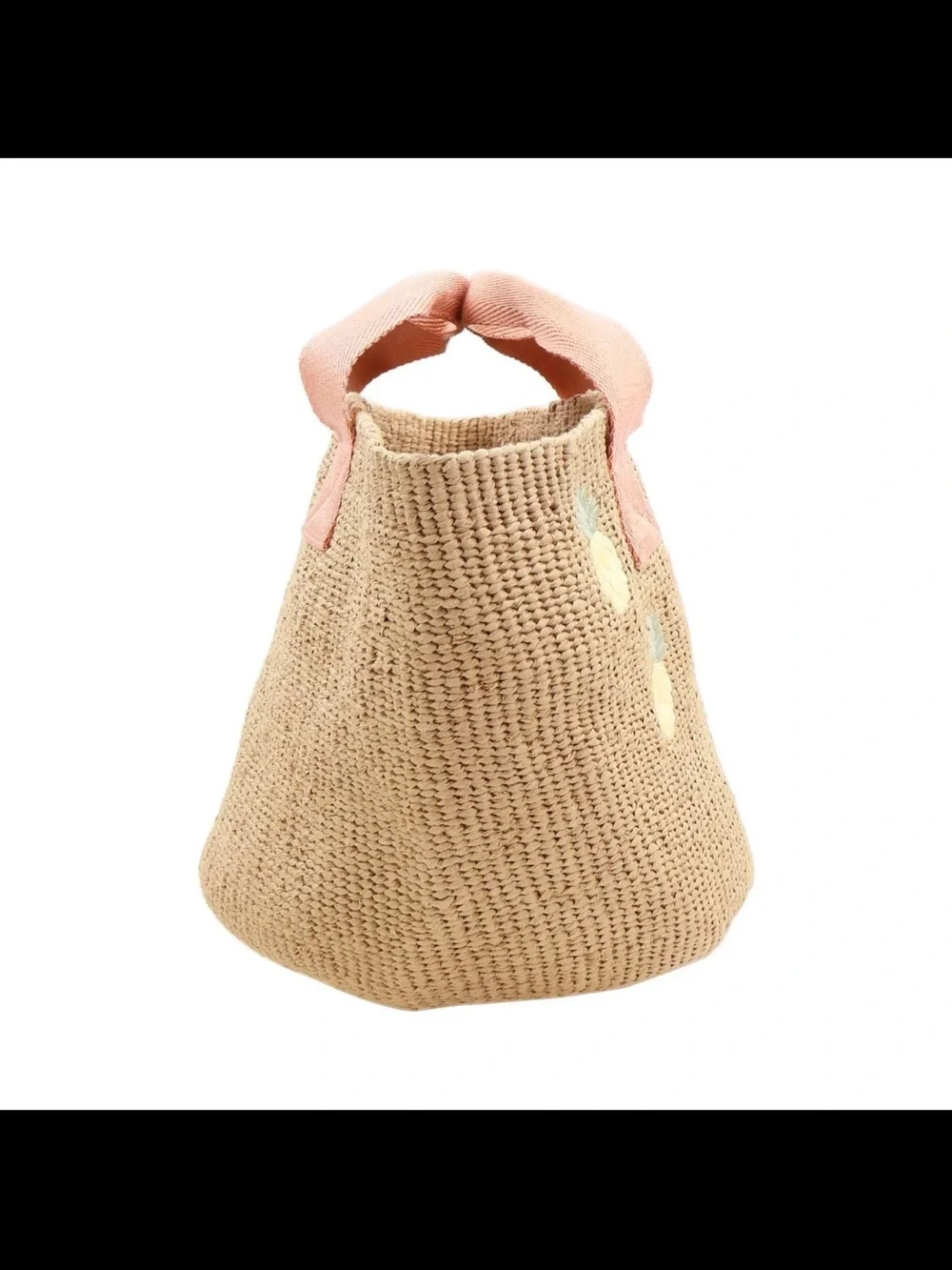 Chloe Woven Straw Tote with Pink Handles and Pineapple Motif